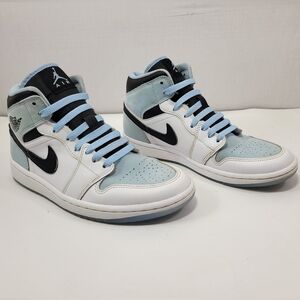Jordan 1 Mid SE White and Ice Blue Sneakers, Men's 7.5